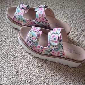 Chinese Laundry Pink Floral Platform Slides